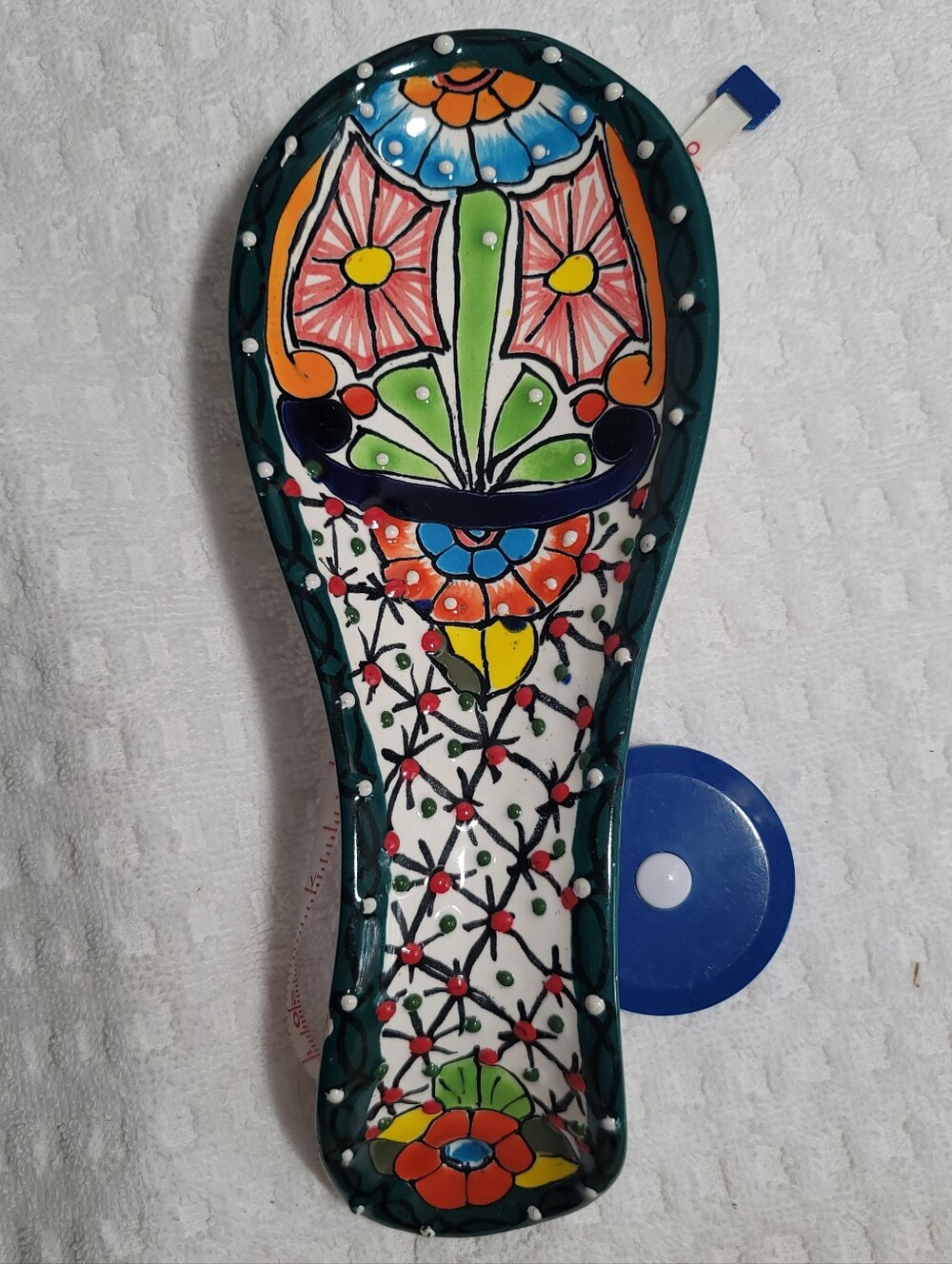 Hand-Painted Talavera Ceramic Spoon Rest in Bright Multicolor